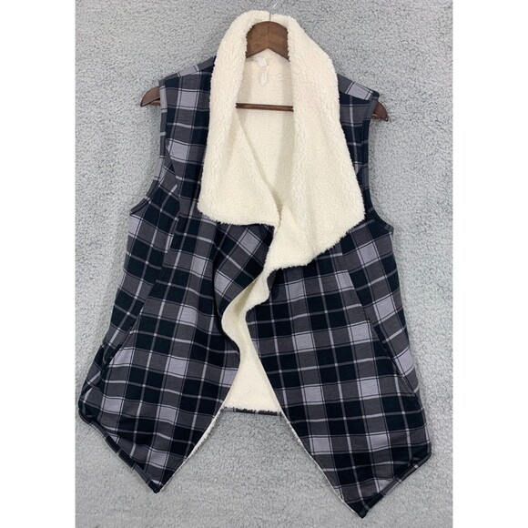 Matilda Jane (M) Medium Checkered Kimono Cardigan Vest Faux Fur Fleece - Picture 1 of 9